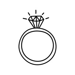 Wedding ring with diamond vector icon in doodle style. Symbol in simple design. Cartoon object hand drawn isolated on white background.