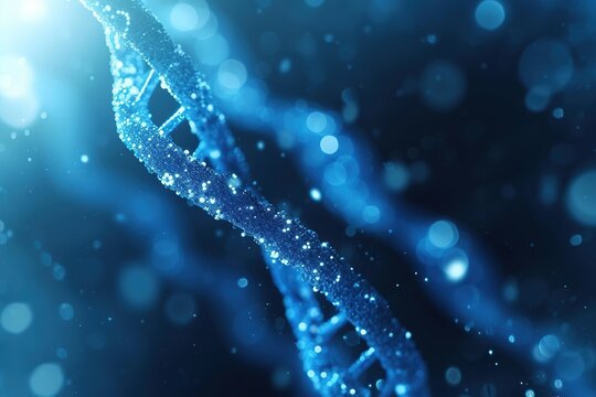 Double helix DNA strands on a blue.