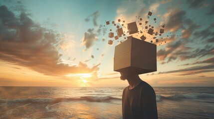 A conceptual image representing freedom of mind and unconventional thinking, symbolizing the ability to think outside the box - obrazy, fototapety, plakaty