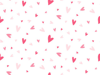 Cute Seamless Pattern with red hearts. Pink Love symbol. Hand Drawn Heart shape. Valentine's Day, wedding, anniversary, Mother's day background. Wrapping paper, wallpaper, cover design