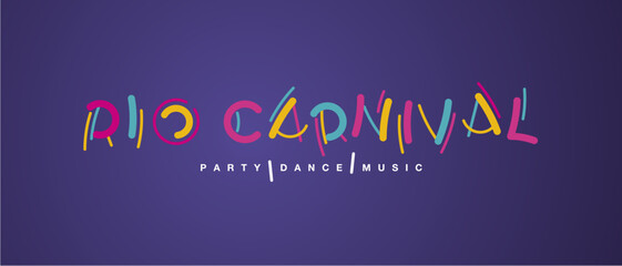 Rio Carnival handwritten typography colorful logo party dance music purple background