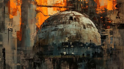 Painting of a cement factory dome.