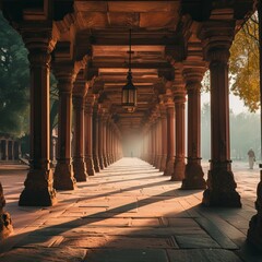 colonnade in the park of the city - obrazy, fototapety, plakaty