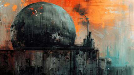 Painting of a cement factory dome.