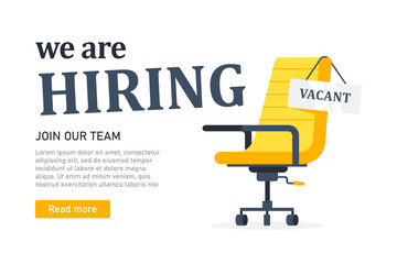 We Are Hiring advertisement featuring a yellow office chair with a Vacant sign