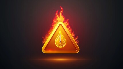 High temperature warning sign. Vector illustration of yellow triangle sign with fire and thermometer icon inside. Summer concept. Caution symbol isolated on background - obrazy, fototapety, plakaty
