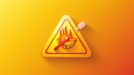 High temperature warning sign. Vector illustration of yellow triangle sign with fire and thermometer icon inside. Summer concept. Caution symbol isolated on background - obrazy, fototapety, plakaty