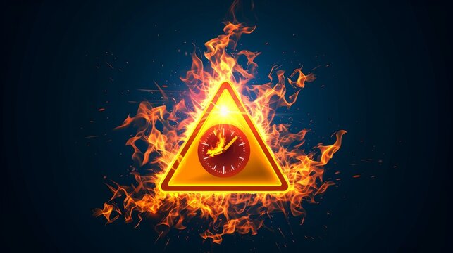 High temperature warning sign. Vector illustration of yellow triangle sign with fire and thermometer icon inside. Summer concept. Caution symbol isolated on background
