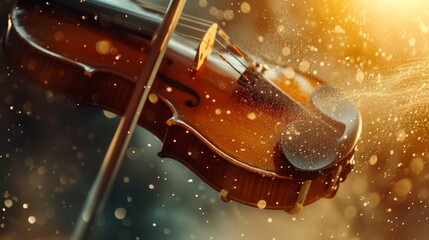 Melodic strings resonate as a skilled violinist delicately bows their instrument, evoking the timeless beauty of classical music and the intricate harmony of the violin family