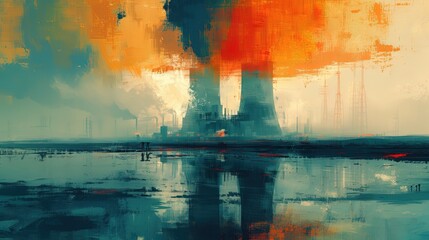 Painting of nuclear power plant.