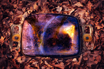 the sound of the universe, Broken Cathode Electron Beam Tube of Old TV with two loudspeakers,...