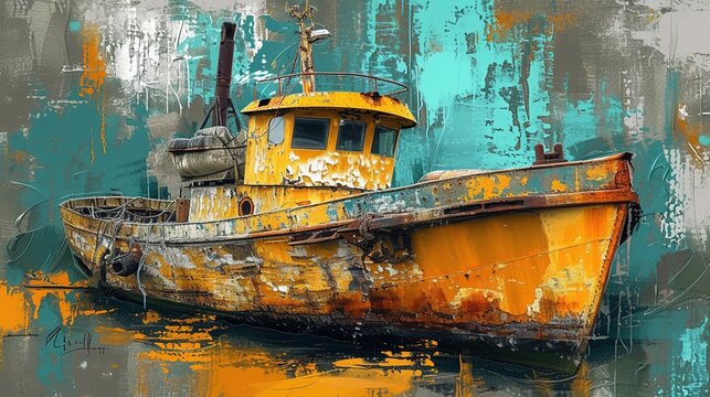 Painting of an old boat.