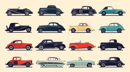 Collection of modern and vintage car silhouettes
