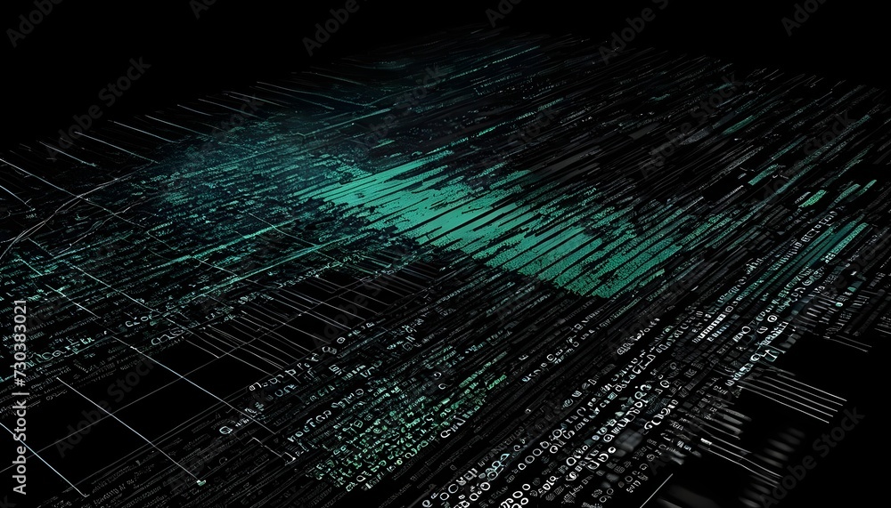 Poster image of data processing over black background