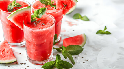 Icy watermelon slush with mint, summer refreshment.