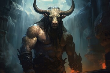 Monstrous Minotaur Myth Illustration Man