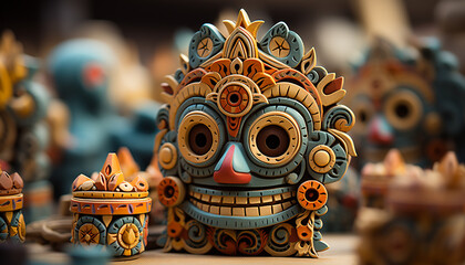 Fototapeta premium Ancient Hindu sculpture, a colorful idol, symbolizes spirituality and tradition generated by AI