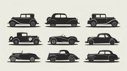 Sets of retro car silhouettes