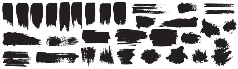 Black set paint, ink brush, brush strokes, brushes, lines, frames, box, grungy. Grungy brushes collection. Brush stroke paint boxes on white background - stock vector. 