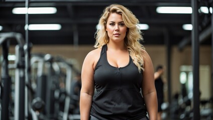 Fototapeta na wymiar Determined Plus-Size Athlete in Gym Ready to Start Her Fitness Regimen