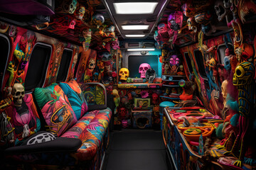 Obraz premium Inside of a cool camper van, camper interior, interior of a camper van, beautiful van