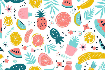 Vibrant Summer Seamless Pattern on Pastel