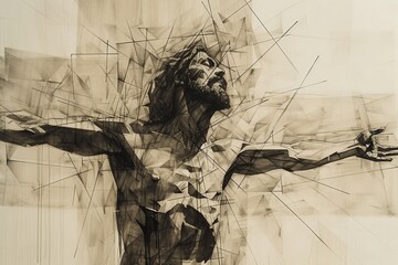 Black and white art of Jesus Christ.