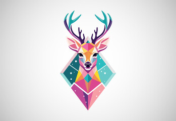 Geometric Deer Colorful Logo. Deer Head Logo Design Vector illustration.