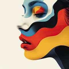 Illustrational image of body-painted young woman's face. abstract art composition. 