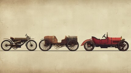 Set of vintage means of transportation.