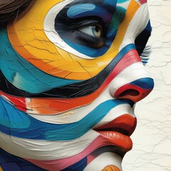 Illustrational image of body-painted young woman's face. abstract art composition. 