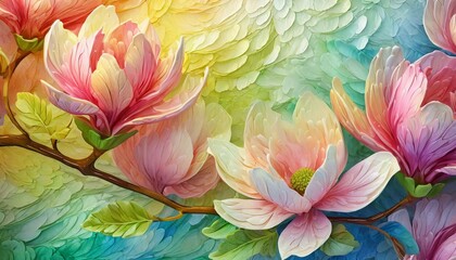 Kolorowe tło z kwiatami magnolii - obrazy, fototapety, plakaty