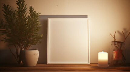 Mockup of empty blank picture frame in modern cozy room. Copy Space pictureframe