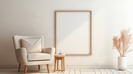 Mockup of empty blank picture frame in modern cozy room. Copy Space pictureframe