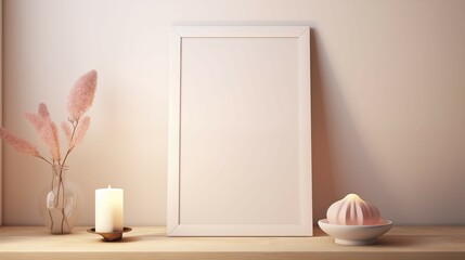 Fototapeta na wymiar Mockup of empty blank picture frame in modern cozy room. Copy Space pictureframe