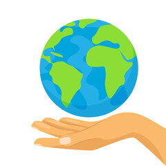 Planet earth in human hand, ecological concept of saving the planet, Earth Day.