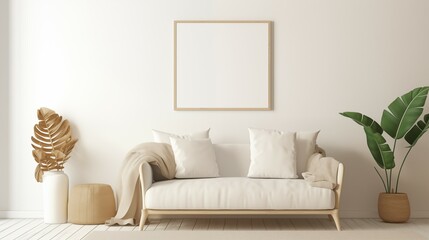 Mockup of empty blank picture frame in modern cozy room. Copy Space pictureframe