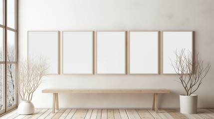 Fototapeta premium Mockup of empty blank picture frame in modern cozy room. Copy Space pictureframe