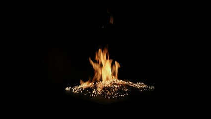 Fire flashes depending on music during sound performance in dark