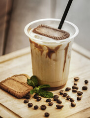 Delicious and refreshing coffee based beverage, ice coffee, cold drink, coffee beans