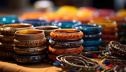 A colorful collection of indigenous bracelets adorns the souvenir store generated by AI