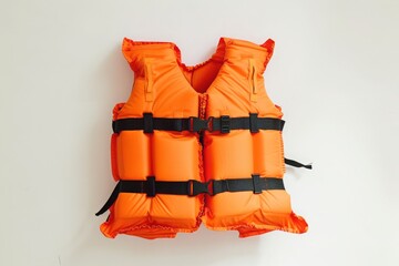Bright Orange Life Jacket Isolated on White for Water Sport and Maritime Security, Generative AI
