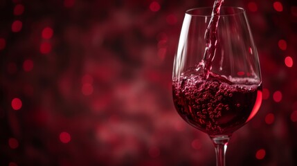 The rich, deep red liquid cascades gracefully into the elegant stemware, evoking a sense of sophistication and indulgence in this picture of a glass of red wine being poured