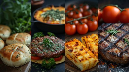 "Collage artistique de plats gastronomiques colorés"