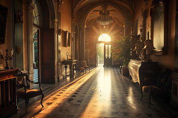 Interior hall of old money, real estate, english country house, stately home, aristicrat, noble, lord, country house, manor, downton abbey