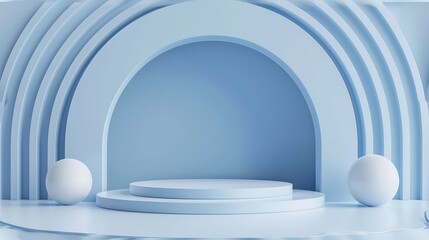 White marble podium on the pink background with silk fabric 
