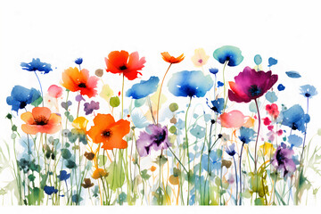Watercolor field wild flowers botanical background
