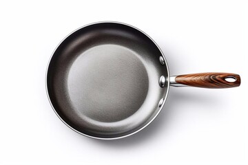 Stainless steel frying pan isolated on white background. With clipping path