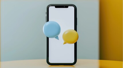 Two phones with messaging icons on screen.
