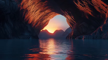 Gartenposter  sea sunset from the mountain cave © Andrei Hasperovich